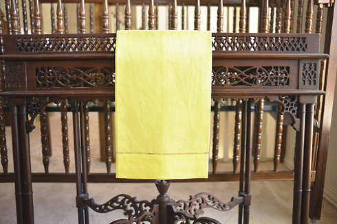 Lemon Verbena colored Hemstitch Guest Towel. 14"x22"